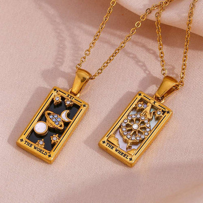 Fashion Tarot Necklace With Rhinestones Diamond Set Pendant Rectangular Drip Necklace Jewelry - - Necklaces - Carvan Mart