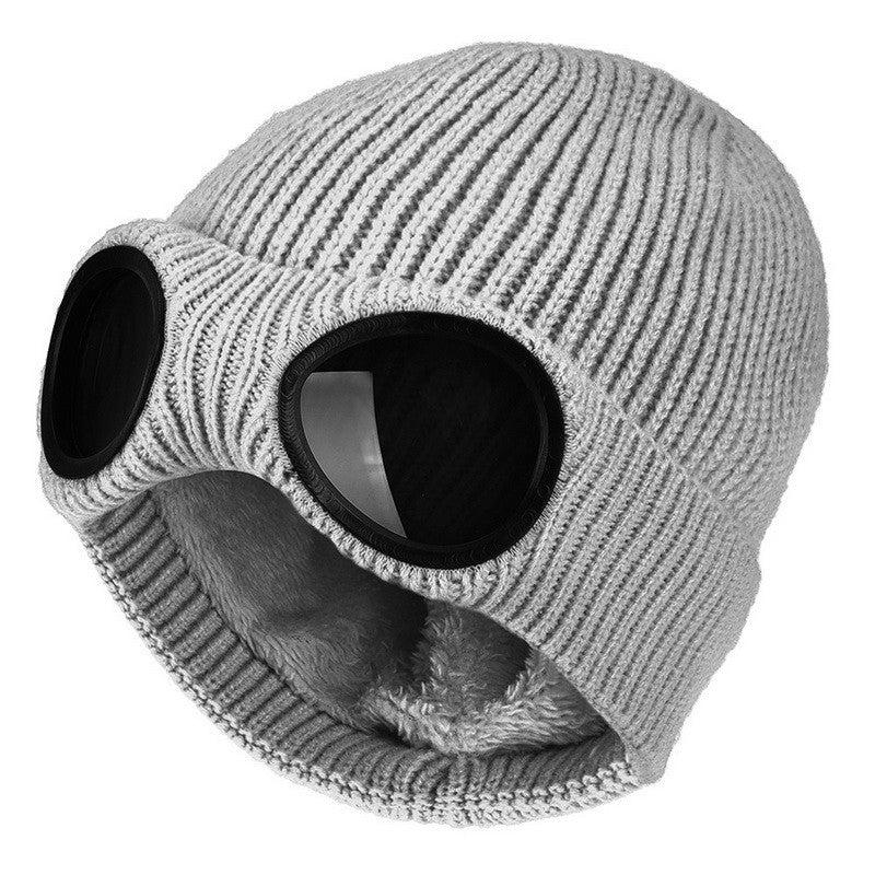 Warm Knitted Woolen Hats With Windproof Glasses For Men And Women Ear Protection Cap - Grey One Size - Women Gloves & Mittens - Carvan Mart