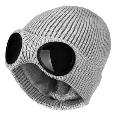 Warm Knitted Woolen Hats With Windproof Glasses For Men And Women Ear Protection Cap - Carvan Mart