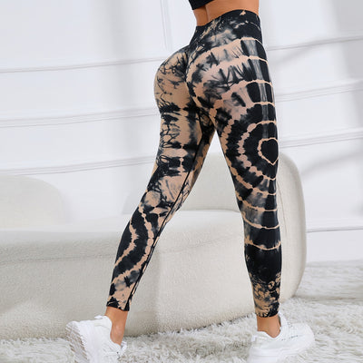 Yoga Pants Women Tie Dye Printed Seamless High Waist Hip Lifting Fitness Running Sports Legging - Black - Leggings - Carvan Mart