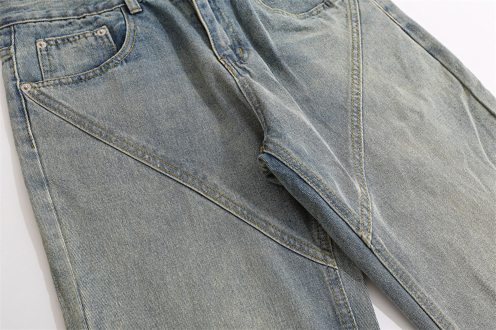 Men's Patchwork Washed Denim Straight Jeans - Carvan Mart Ltd