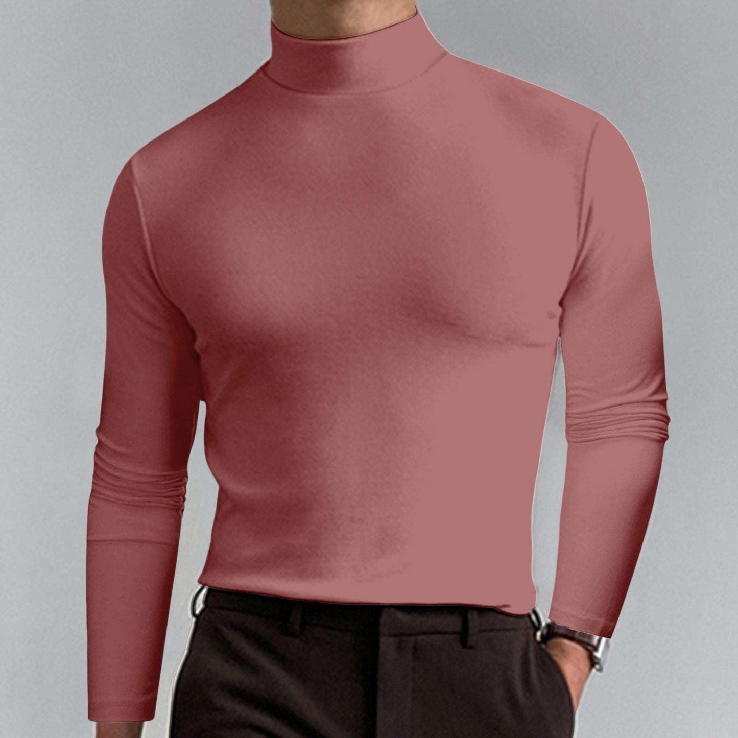 Autumn And Winter High Neck Long Sleeve T-shirt Men's Base Comfortable Solid Color Top