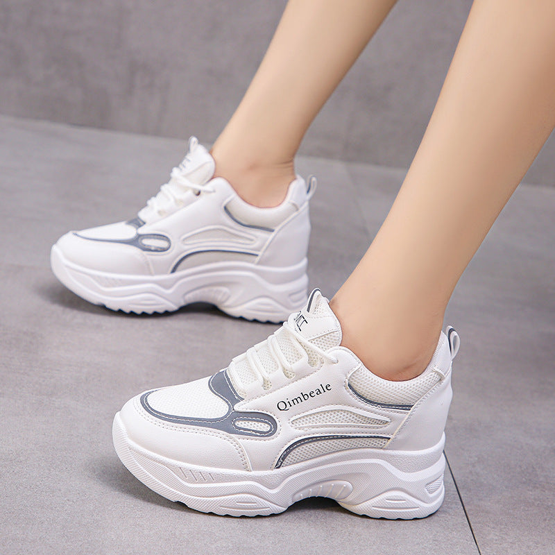 Height Increasing Dad Shoes | Mesh Casual Sneakers with Platform Running and Tourism White Shoes - - Women's Shoes - Carvan Mart