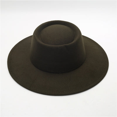 Retro Fedora 8cm Wide Brim Solid Color Concave-convex Dome Woolen Hat - Carvan Mart