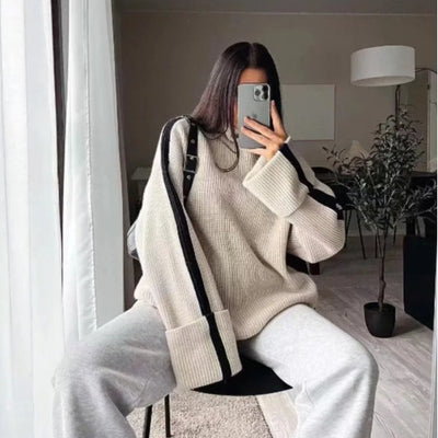 Women's Fashion Casual Turtleneck Patchwork Stripes Sweater - - Sweaters - Carvan Mart