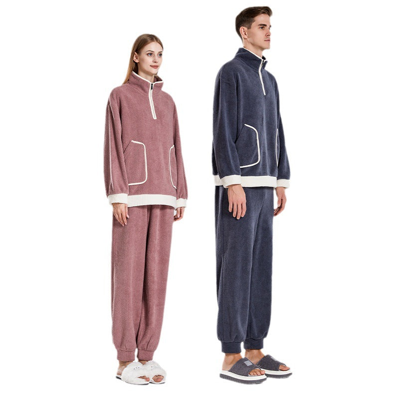 Fashionable Lovers Waxberry Velvet Warm Outerwear Couple Pajamas Suit - - Suits & Sets - Carvan Mart