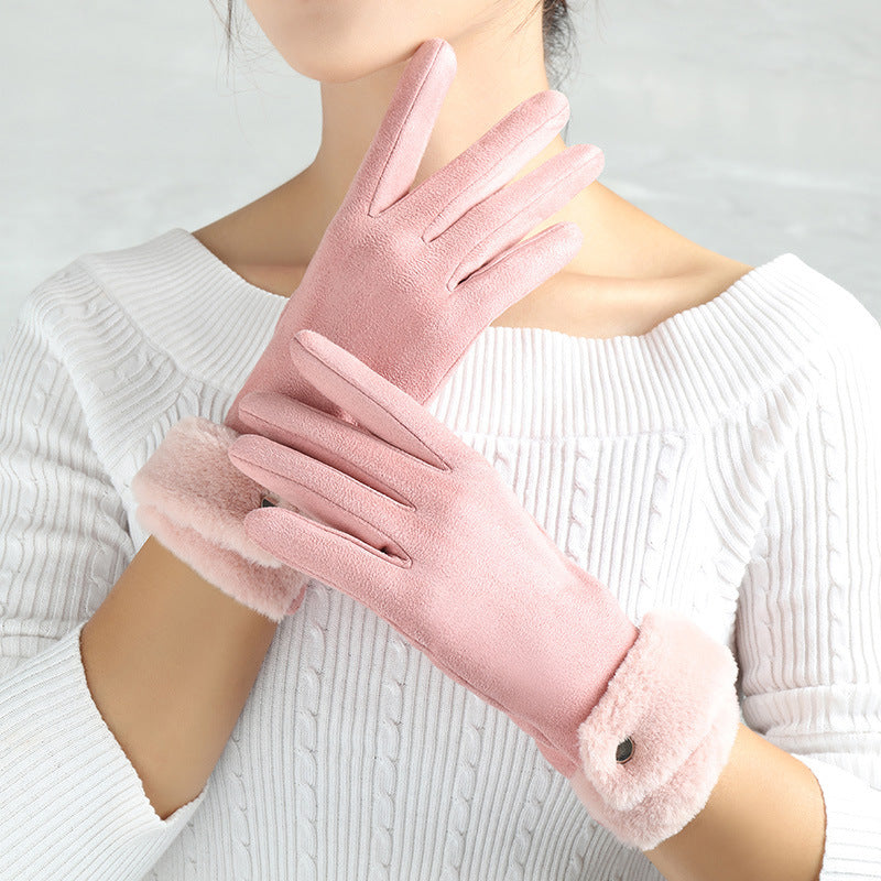 Suede Glove Warm Finger Gloves - Hairypink One size - Women Gloves & Mittens - Carvan Mart