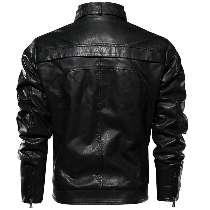 Men PU Leather Jacket Thick Motorcycle Leather Jacket Fashion Vintage Fit Coat - Carvan Mart