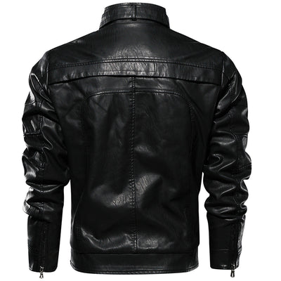 Men PU Leather Jacket Thick Motorcycle Leather Jacket Fashion Vintage Fit Coat - - Leather & Suede - Carvan Mart