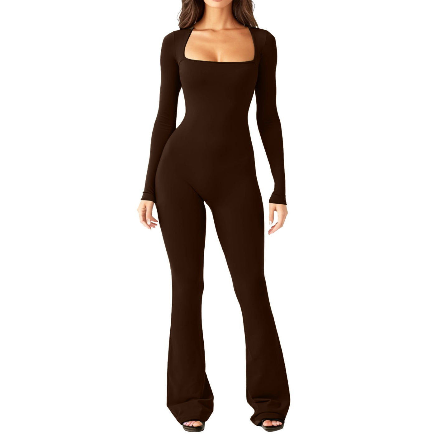 Women's Fashion Casual Long Sleeve Belly-contracting Jumpsuit - Dark Coffee - Jumpsuits & Rompers - Carvan Mart