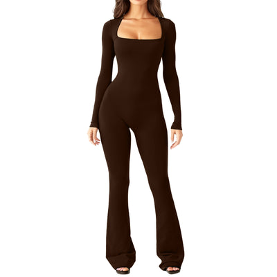 Women's Fashion Casual Long Sleeve Belly-contracting Jumpsuit - Carvan Mart