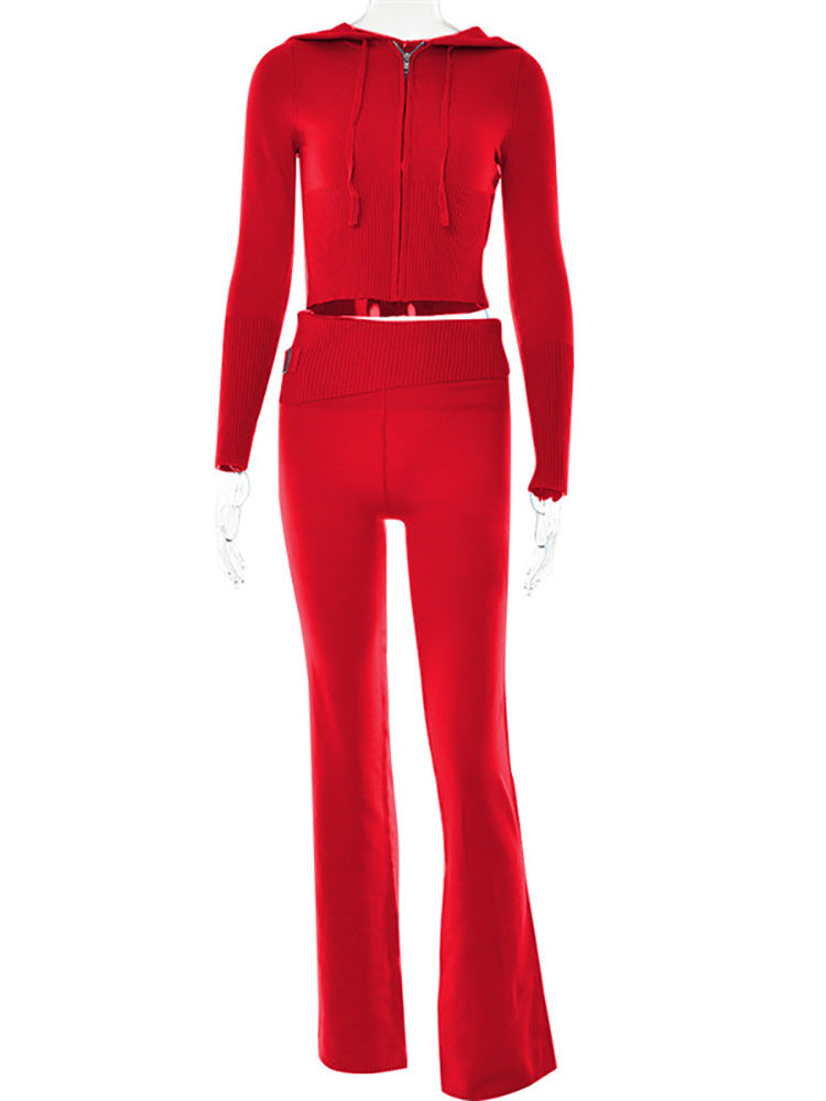 Hoodie Suit Leisure Zip Long Sleeve High Waist Women Long Pant Suit - Carvan Mart