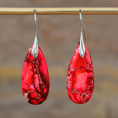 Bohemian Emperor Stone Water Drop Earrings Natural Stone Ornament Jewelry Earrings - Red - Earrings - Carvan Mart