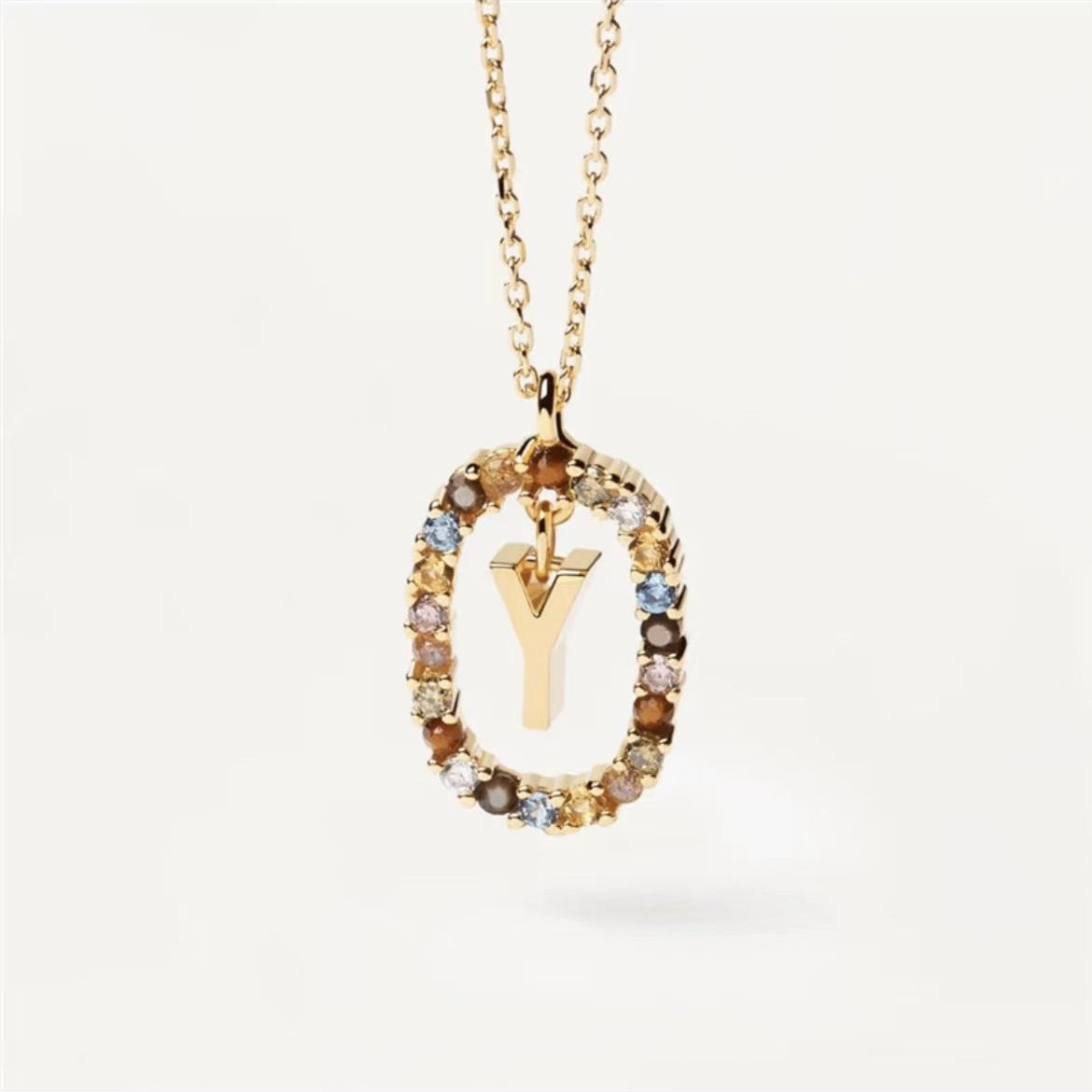 Colored Rhinestone Necklace 26 Alphabet Necklace 18K Fashion Jewelry - Y - Necklaces - Carvan Mart