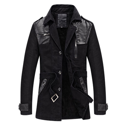 Men's Fashion Fastener Decoration Long Cotton Trench Coat - Black - Men's Jackets & Coats - Carvan Mart