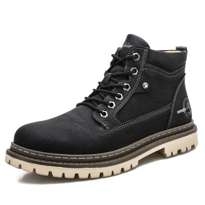 Casual High Top Leather Tooling Shoes Men - Black - Men's Boots - Carvan Mart