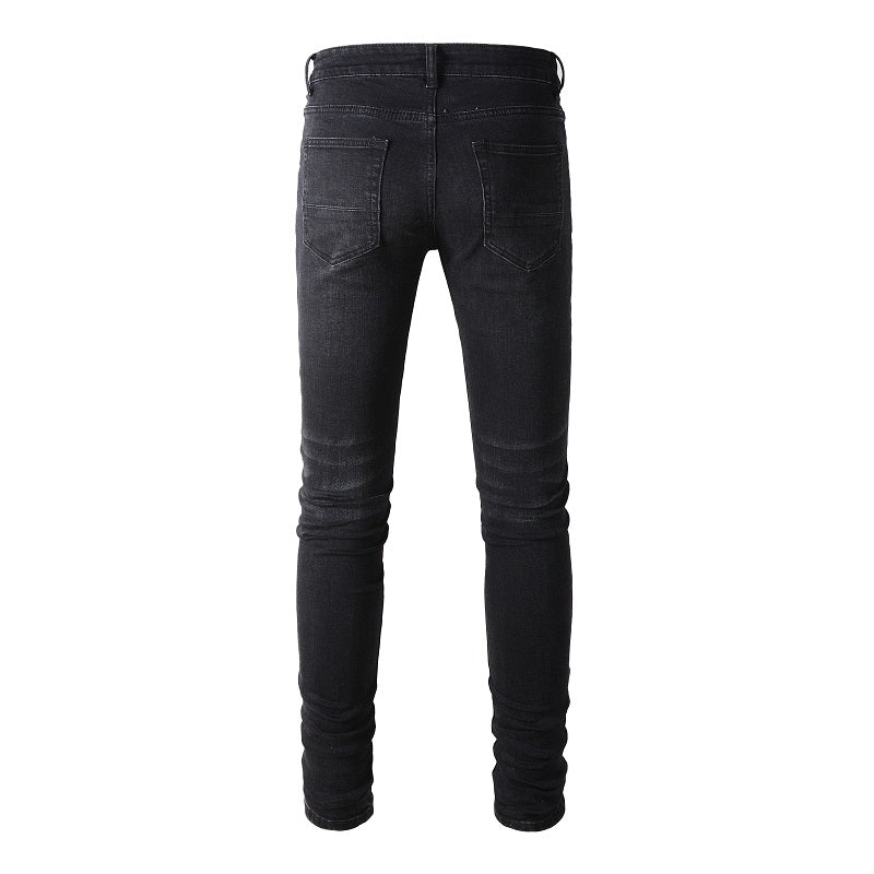 Collated Grey White Dyed Elastic Slim Fit Black Jeans For Men - Carvan Mart