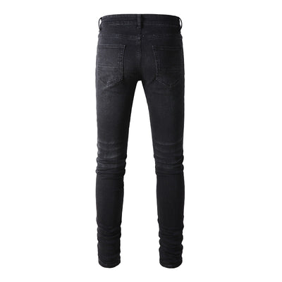 Collated Grey White Dyed Elastic Slim Fit Black Jeans For Men - Carvan Mart