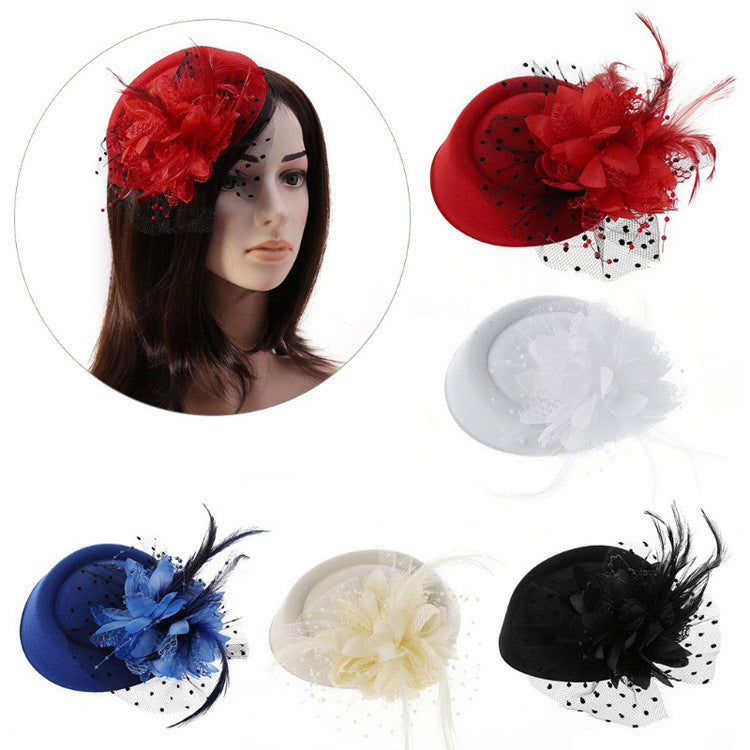 Vintage Woolen Hat Pearl Feather Flower Fascinator Hat - Carvan Mart