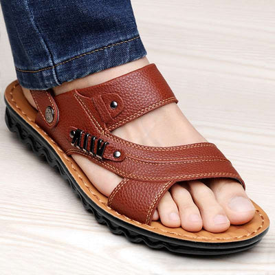 Men's Gladiator Casual Leather Slip On Fisherman Sandal - - Men's Sandals - Carvan Mart