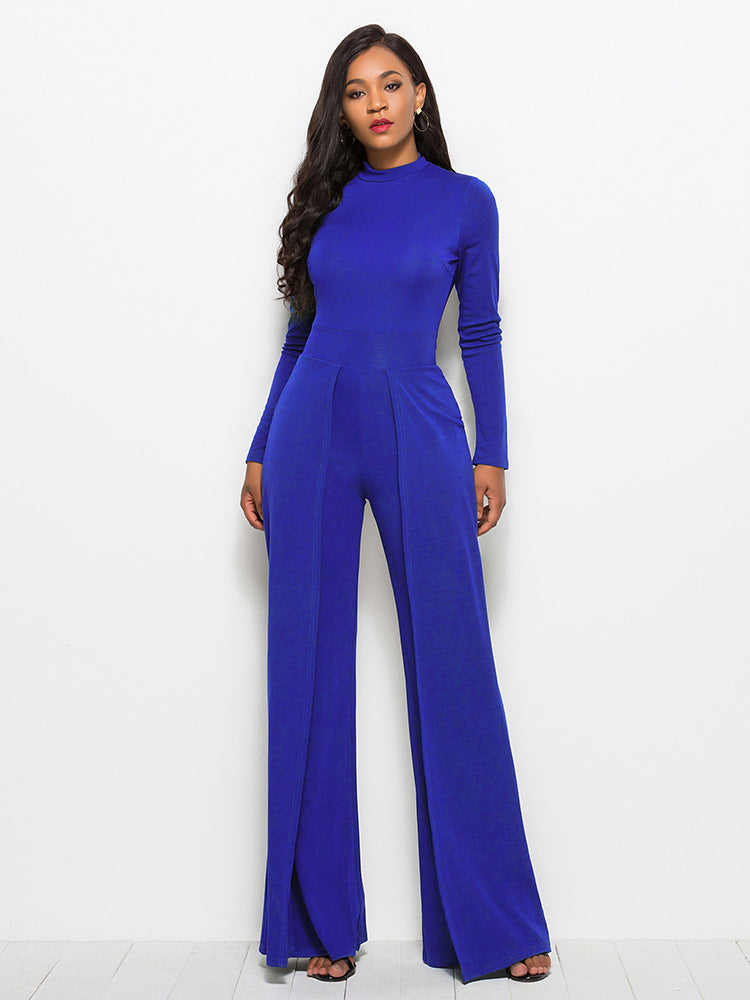 Palazzo Leg Elegant Jumpsuit Round Neck Long Sleeve Jumpsuit - Carvan Mart