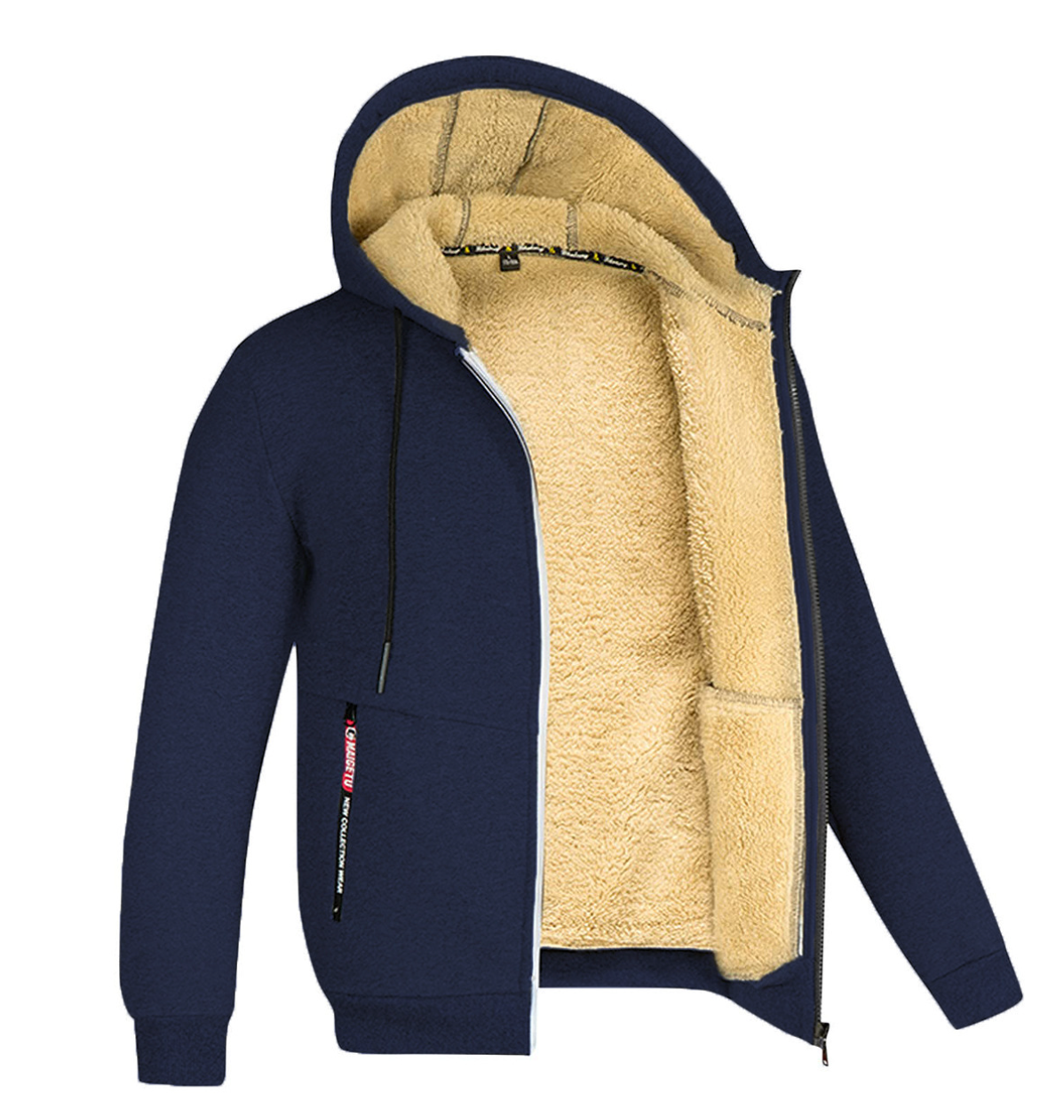 Men's Hooded Fleece Plus Thick Lamb Fleece Hoodie Cardigan Jumper Jacket - Navy Blue - Men's Hoodies & Sweatshirts - Carvan Mart