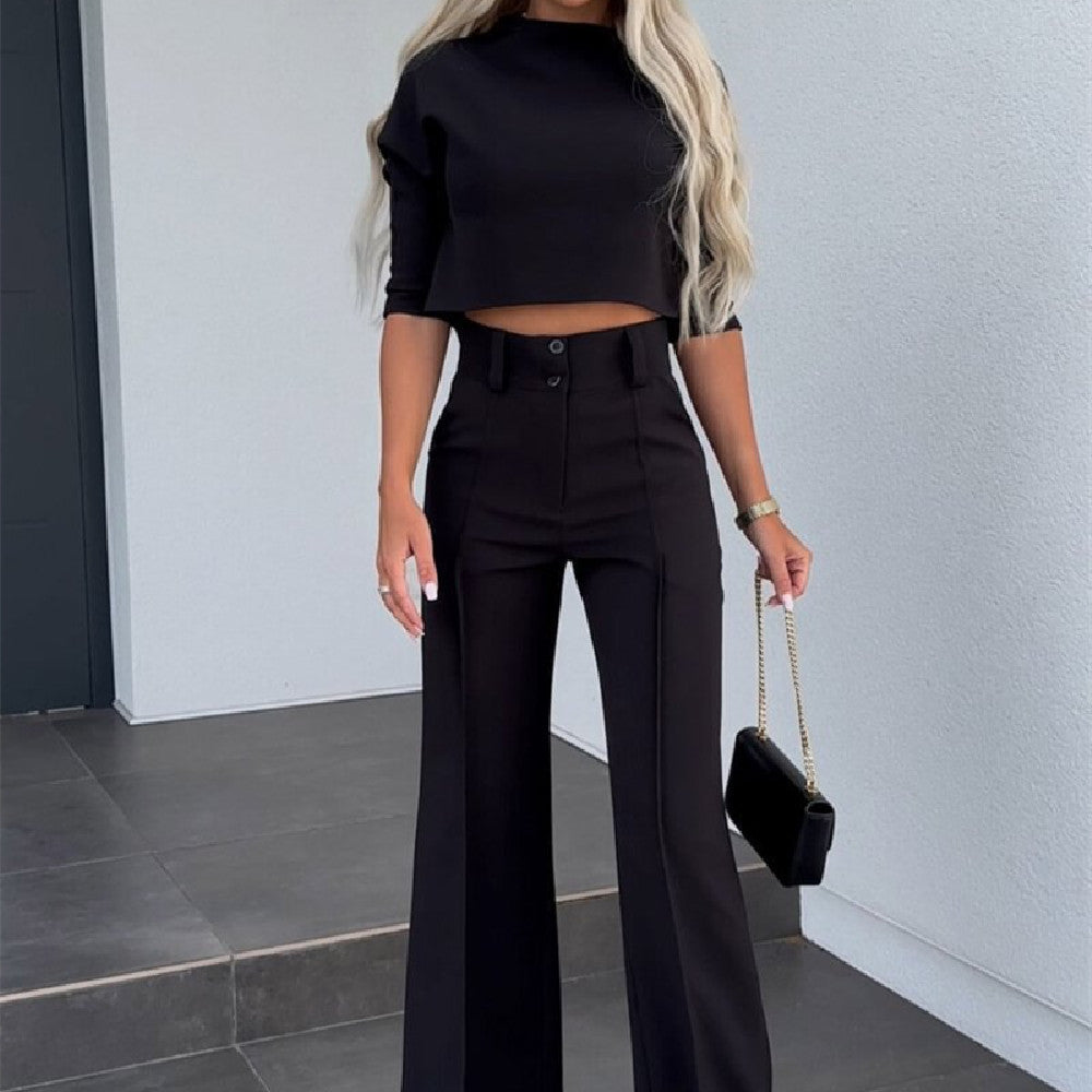 Women's 2pcs Suit Top High Waist Wide Leg Suit - Carvan Mart