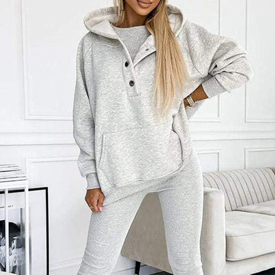 Women's Three Piece Suit Sports Loose Hooded Sweatshirt Vest And Slim Trousers - Carvan Mart