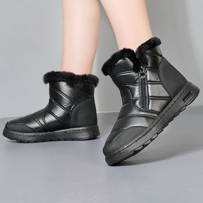 Thick Plush Snow Boots With Side Zipper High Top Platform Warm Women's Cotton Shoes Solid Waterproof Fleece Boot - Carvan Mart