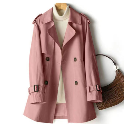 Mid Length Waist Wrap Women's Coat Windbreaker - Coral Pink - Women's Coats & Jackets - Carvan Mart