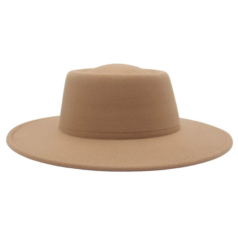 Retro Fedora 8cm Wide Brim Solid Color Concave-convex Dome Woolen Hat - Carvan Mart