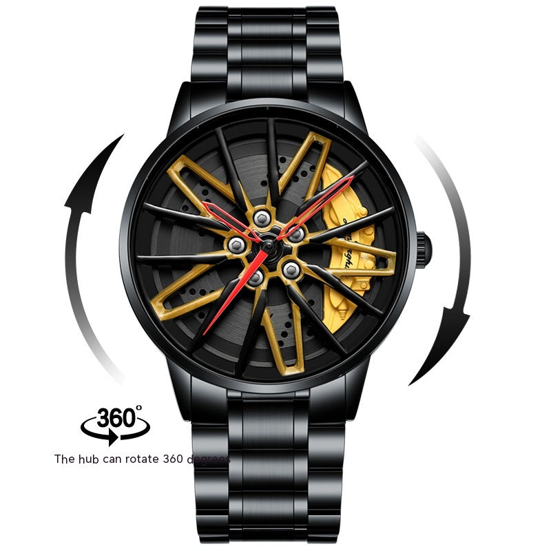 Rotating Wheel Watch Three-Dimensional Hollow - Yellow - Men's Watches - Carvan Mart