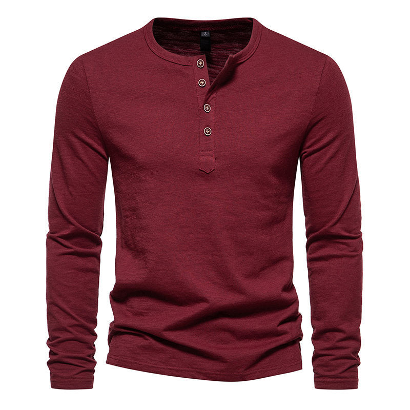 Modern Henley Neck Bamboo Cotton Men's T-shirt - Long Sleeve, Stylish & Comfortable - Burgundy - Men's Shirts - Carvan Mart