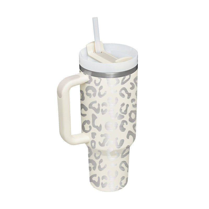 Valentines Day Gift Thermal Mug Straw Coffee Insulation Cup With Handle Portable Car Water Bottle Thermal Mug - Ivory white 1200ML - Gift - Carvan Mart