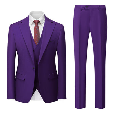 Men's Three Piece Suit Foreign Trade Cross-border Wedding Groom Business Suit - Purple - Men Suits & Sets - Carvan Mart