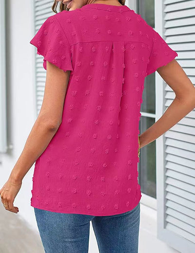 Women Summer V Neck Ruffle Short Sleeve Blouse Dot Flowy Shirt Top - Carvan Mart