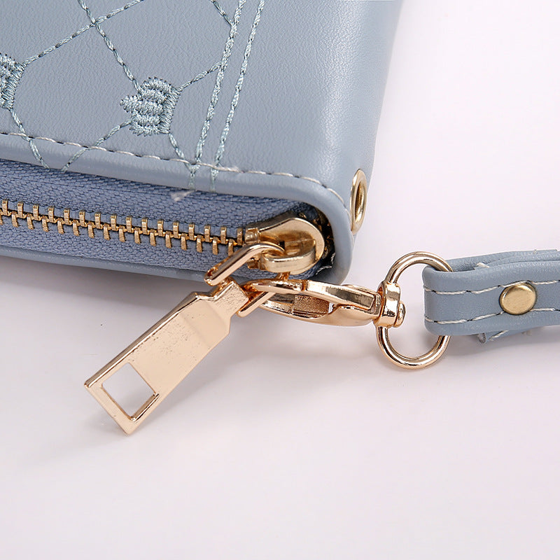 Long Crown Embroidery Thread Single Zip Clutch Wallet Women - Carvan Mart