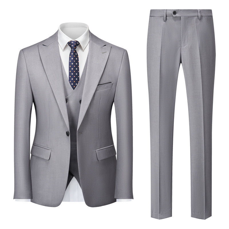 Men's Three Piece Suit Foreign Trade Cross-border Wedding Groom Business Suit - Light Gray - Men Suits & Sets - Carvan Mart