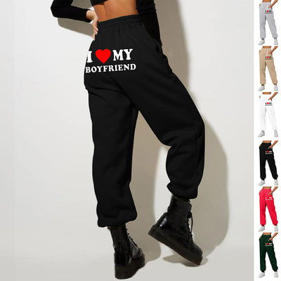 Printed Trousers Casual Sweatpants I Love MY Boyfriend Women Sports Pants - Carvan Mart