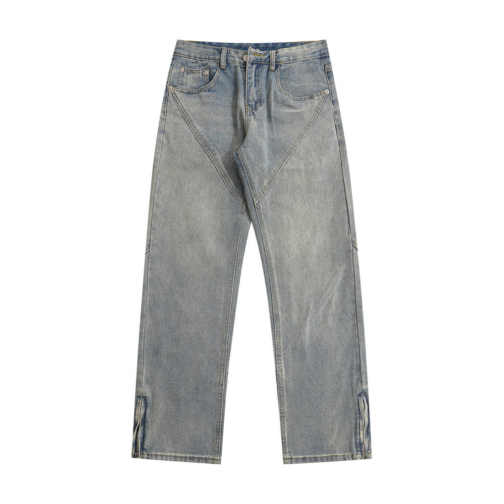 Men's Patchwork Washed Denim Straight Jeans - Carvan Mart
