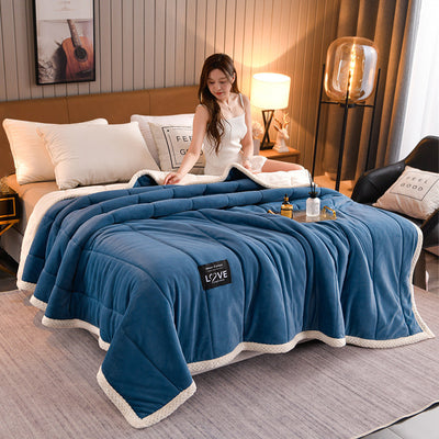 Thick Warm Winter Bed Blankets Wool Blanket Bedspread - Blue - Bedding Sets - Carvan Mart