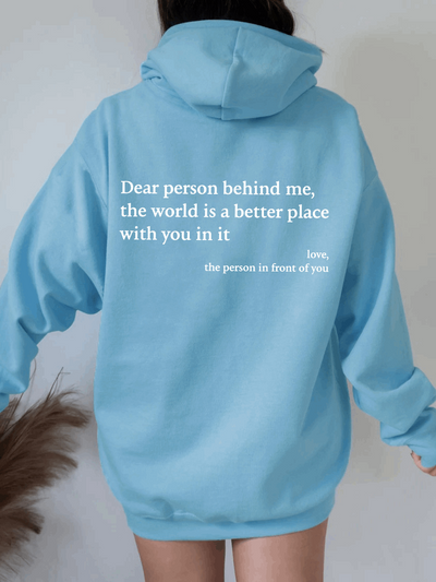 Women's Plush Letter Printed Hoodie - Kangaroo Pocket Drawstring Pullover - Sky Blue - Women's Hoodies & Sweatshirts - Carvan Mart