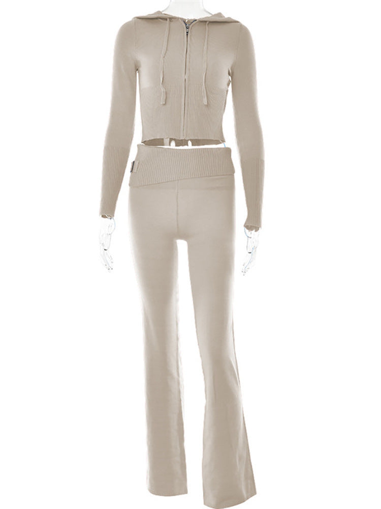 Hoodie Suit Leisure Zip Long Sleeve High Waist Women Long Pant Suit - Carvan Mart