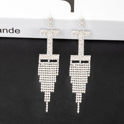 Fashion Jewelry 925 Silver Needle Ornaments Rhinestone Letter B Earrings Banquet Tassel Ear Ornaments Earrings - Carvan Mart