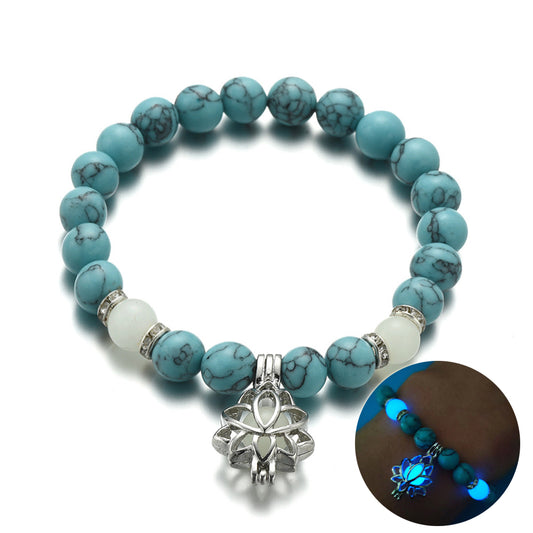 Energy Luminous Lotus Natural Stone Bracelet Yoga Healing Luminous Glow In The Dark Charm Beads Bracelet For Men Women Prayer Buddhism - Carvan Mart Ltd