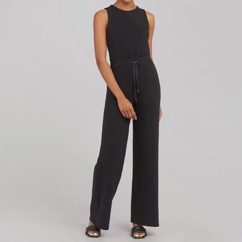 Solid Color Jumpsuit Sleeveless Tops Tie Elastic Pants Romper - Carvan Mart Ltd