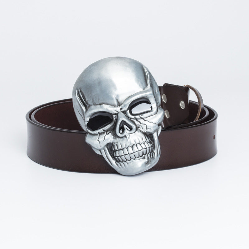 Big Buckle Belt Retro Cowhide Ghost Head - Carvan Mart