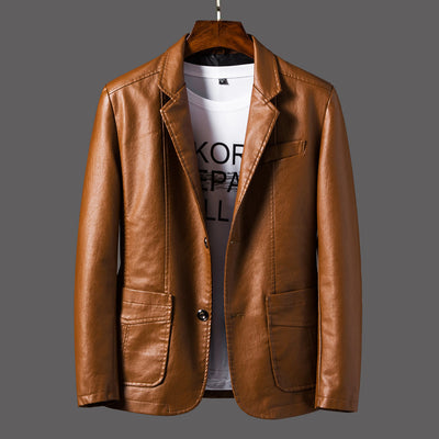 Leather Men's Autumn And Winter Jacket Thin Lapel - Carvan Mart