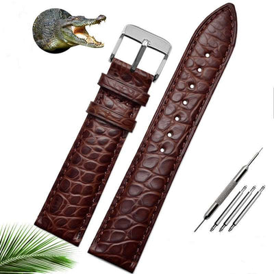 Alligator Belt Men's And Women's Watchbands Suitable For Merdo Accessories - Brown thread silver - Men's Belts - Carvan Mart