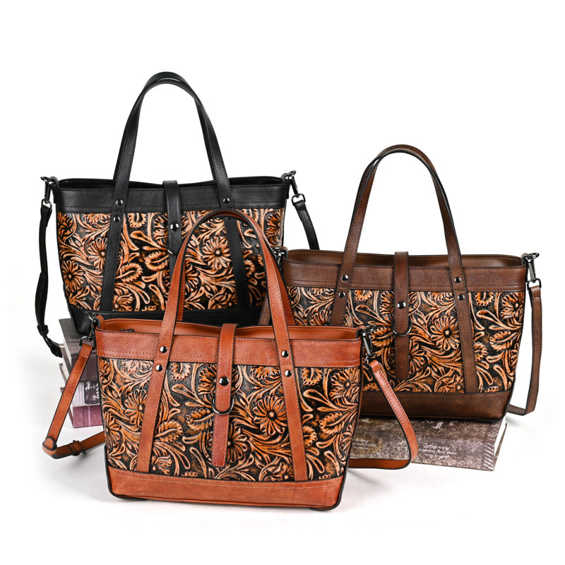 Genuine Leather Hand Carved Bag Engraved Vegan Leather Handbag - Carvan Mart